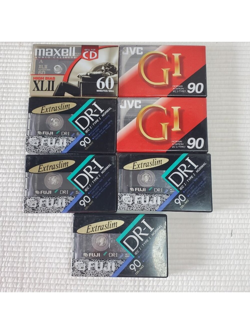 7 Blank Audio Cassette Tapes New Sealed 90 & 60 Minutes Maxell XLII JVC Fuji